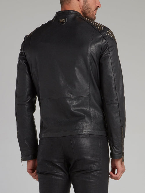 Black Spike Studded Leather Jacket