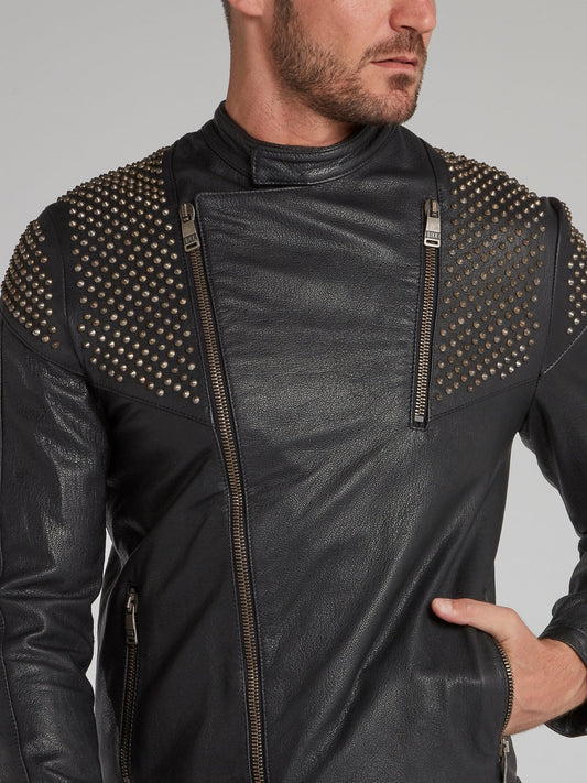 Black Spike Studded Leather Jacket