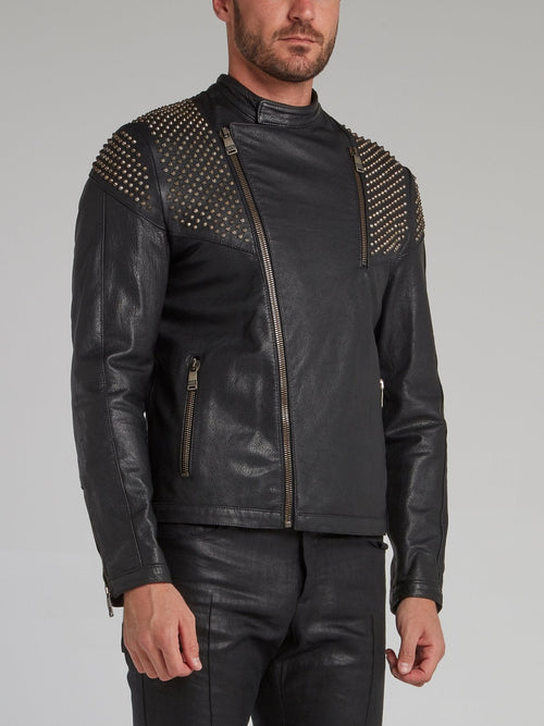 Black Spike Studded Leather Jacket