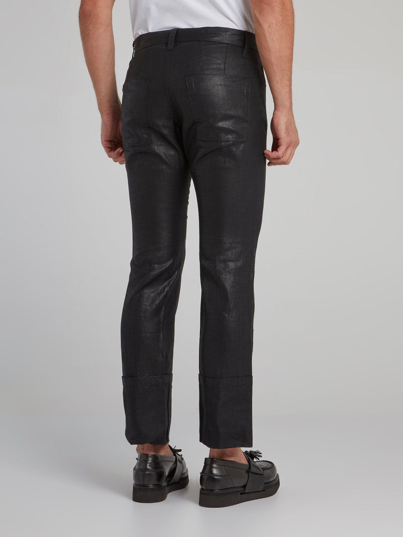 Black Pleated Bootcut Trousers