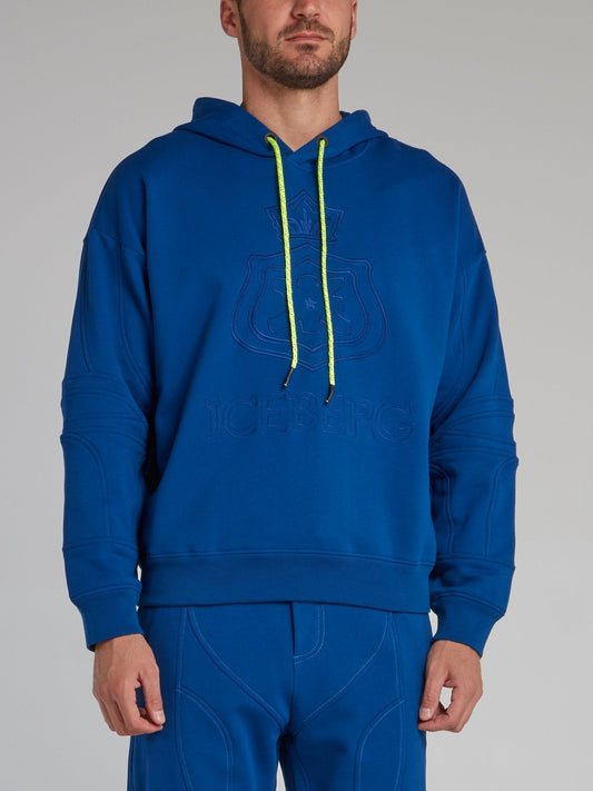 Blue Embroidered Monogram Hoodie