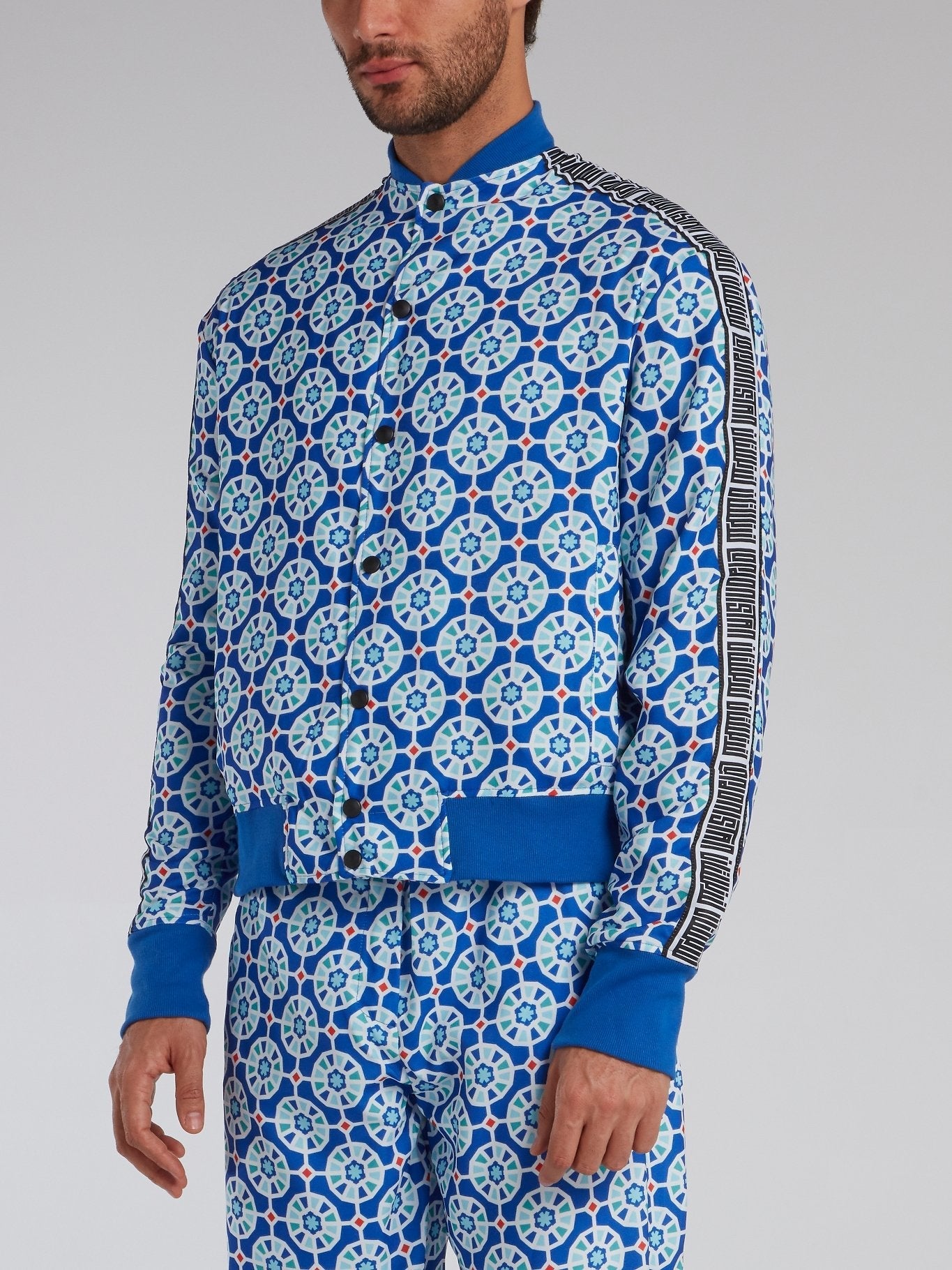 Blue Mosaic Print Button Up Jacket