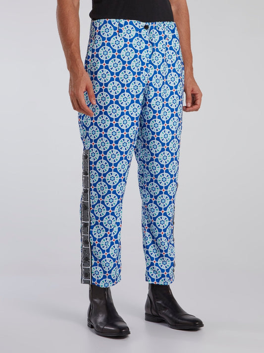 Blue Mosaic Print Capri Pants
