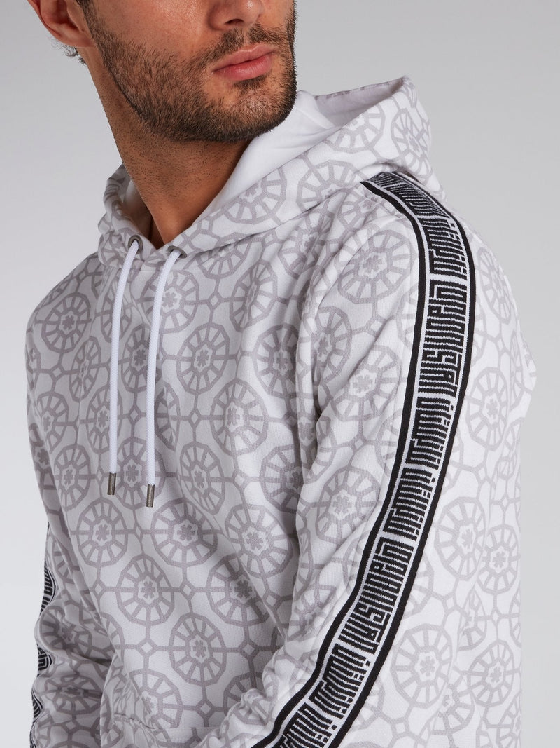 White Mosaic Print Hoodie Sweatshirt