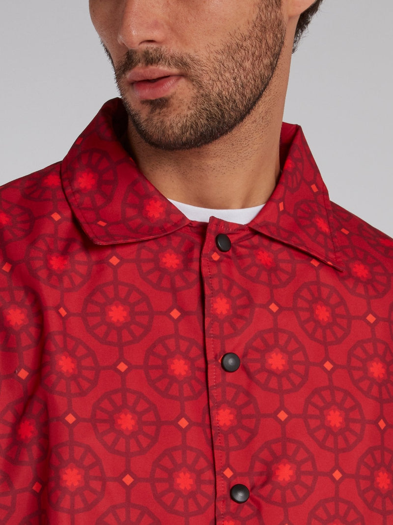 Red Mosaic Print Button Up Jacket