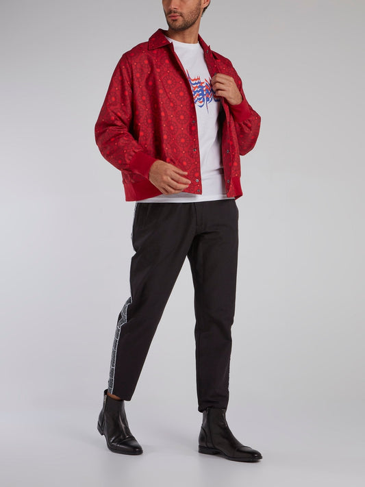 Red Mosaic Print Button Up Jacket