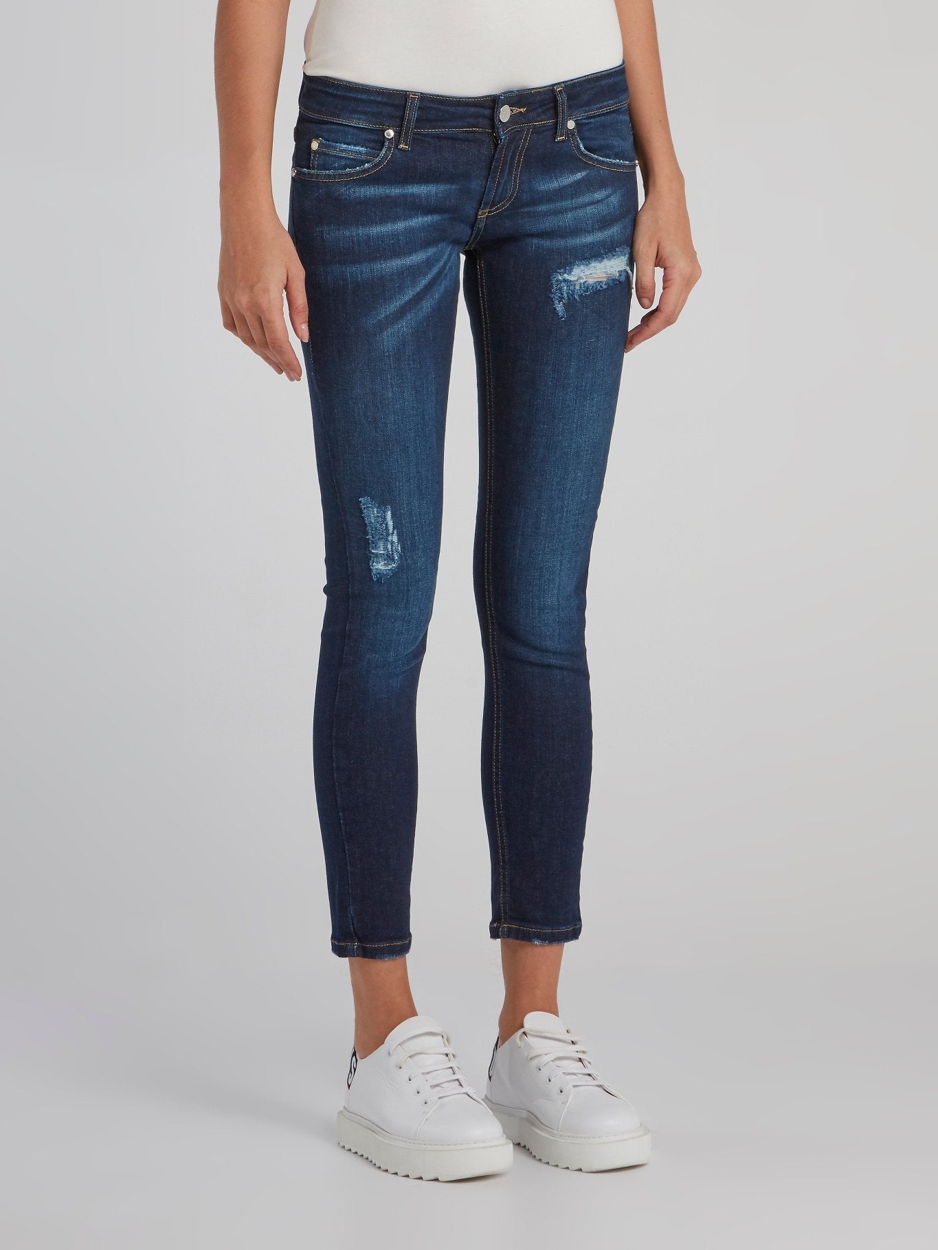 Navy Distressed Capri Jeans