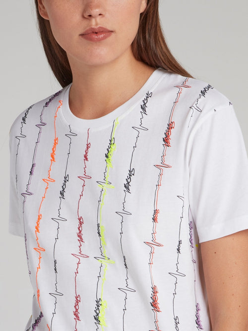 White Seismic Wave Print T-Shirt