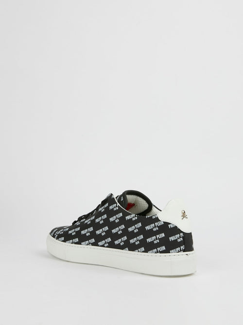 Yaeger Black Monogram Print Low Top Sneakers