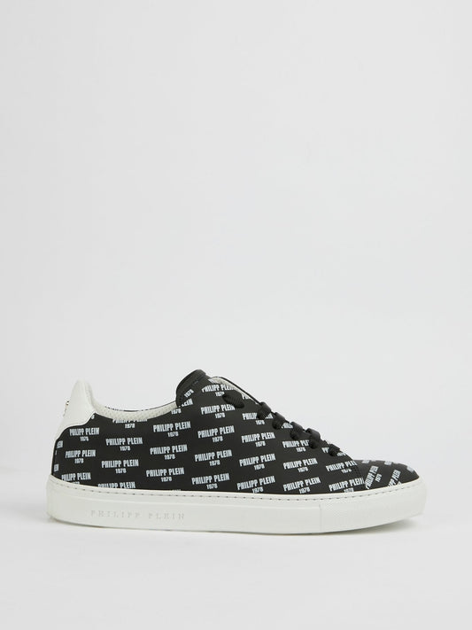 Yaeger Black Monogram Print Low Top Sneakers