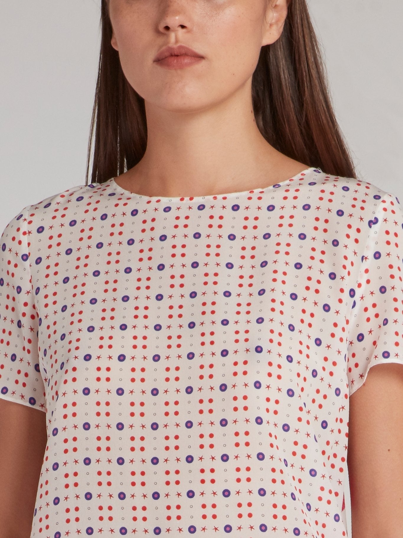 Jacquard Print Keyhole Back Blouse