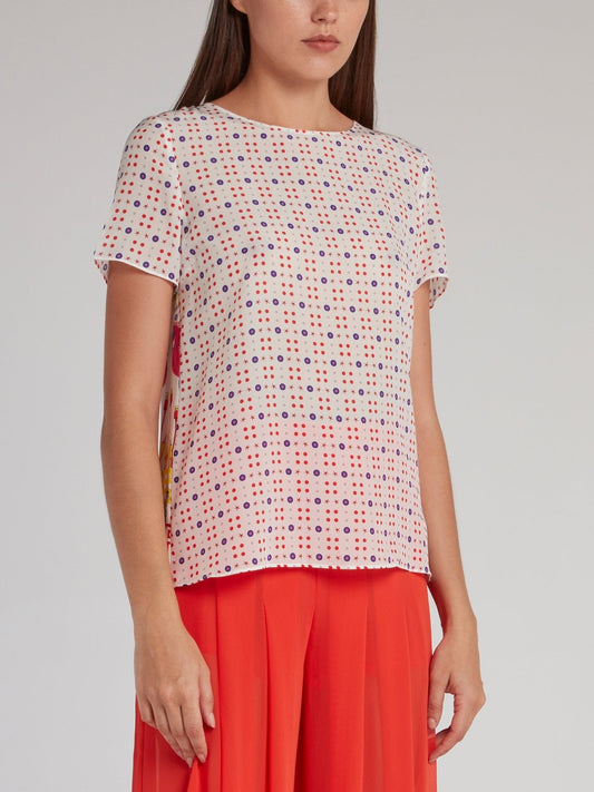 Jacquard Print Keyhole Back Blouse