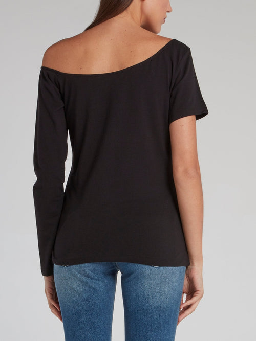 Lea Black Studded Asymmetric Top