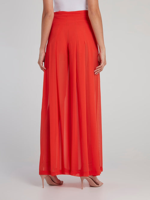 Coline Red Pleated Palazzo Pants