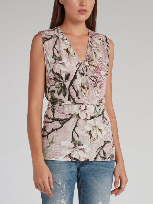 Snake Effect Floral Print Top