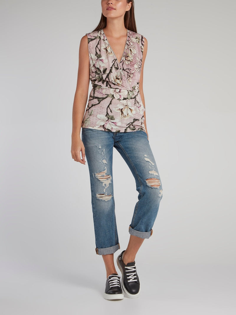 Snake Effect Floral Print Top