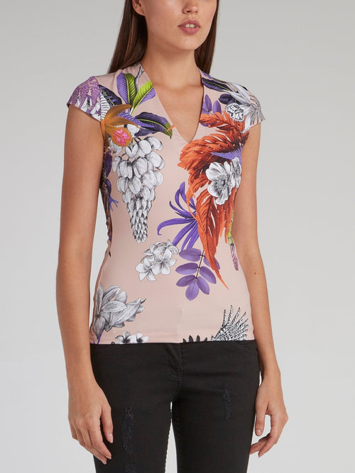 Tropical Print Cap Sleeve Top