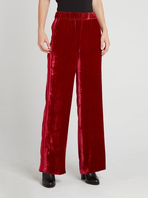 Burgundy Velvet Wide Leg Pants