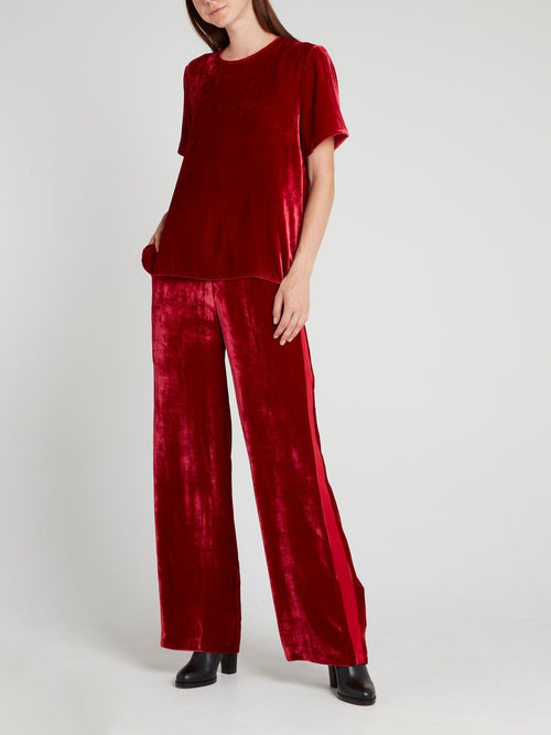 Burgundy Velvet Wide Leg Pants