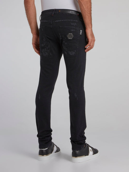 Black Tattered Slim Fit Jeans