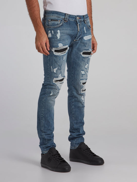 Blue Stone Wash Distressed Jeans