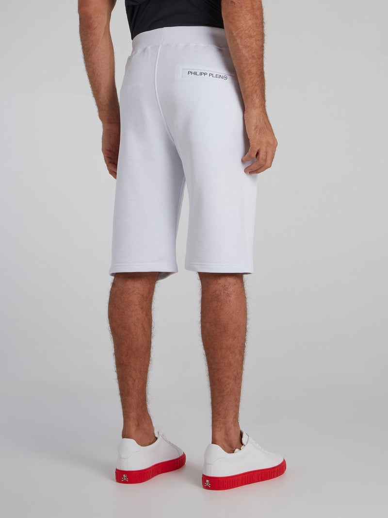 White Appliquéd Knee Length Shorts