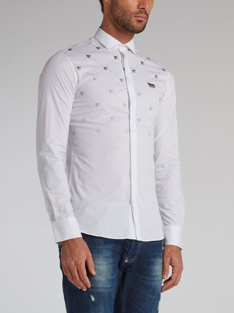 White Faded Monogram Skull Shirt