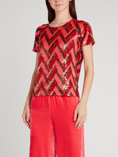 Red Sequin Chevron Top