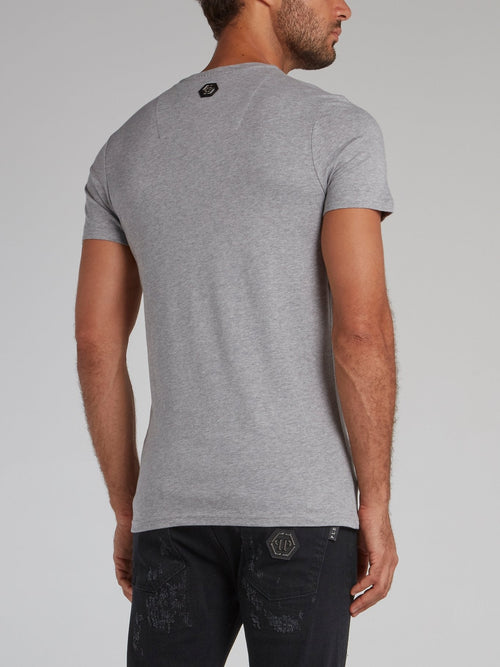 Grey Studded Skull Logo T-Shirt