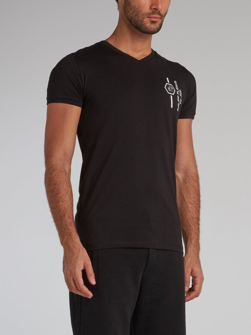 Black Rear Skull V-Neck T-Shirt