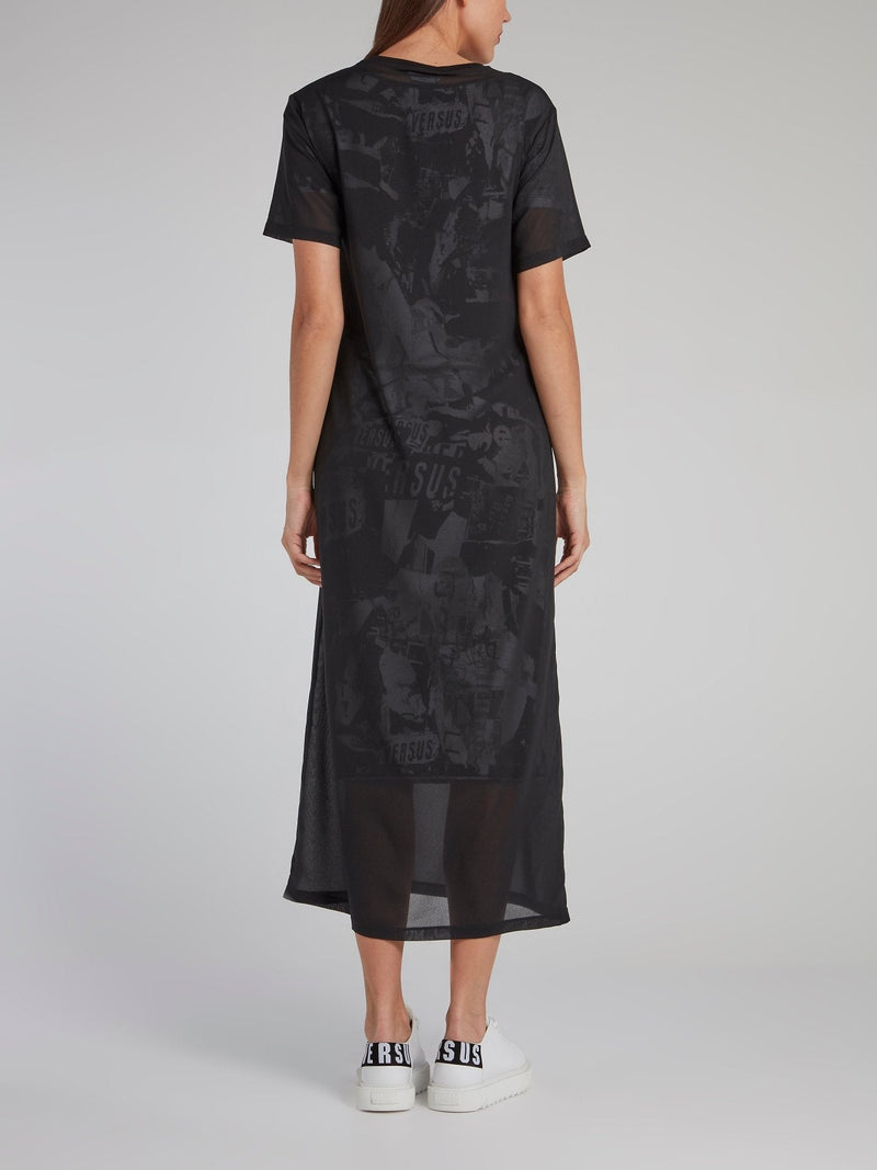 Black Appliquéd Overlay Jersey Dress