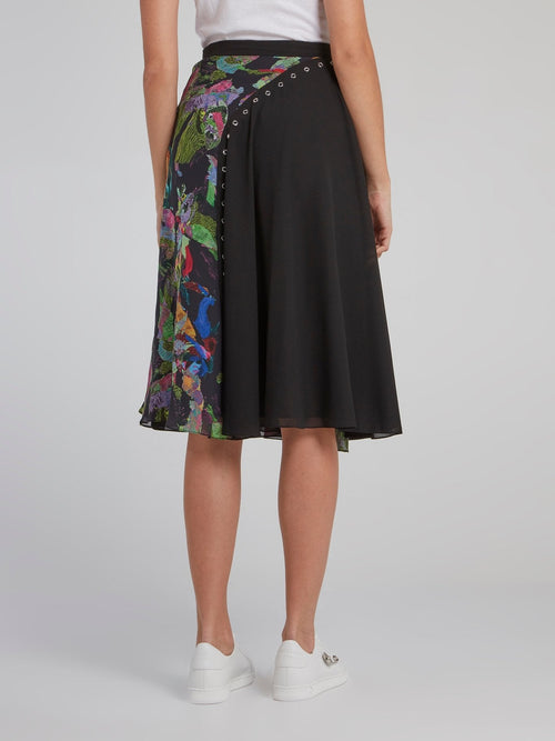 Abstract Print Pleated Midi Skirt