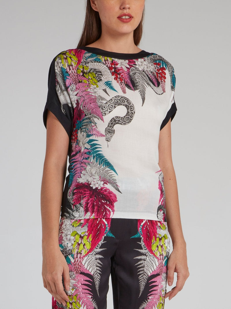 Flora and Fauna Print Crewneck Top