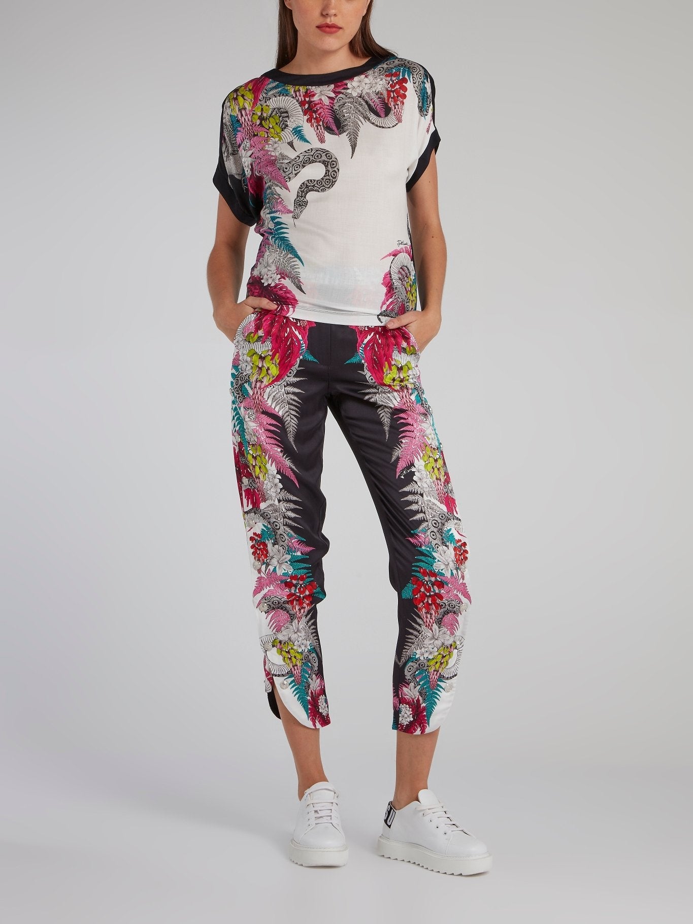 Tropical Print Cropped Harem Pants