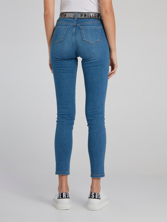 Crystal Plein Blue Capri Jeans