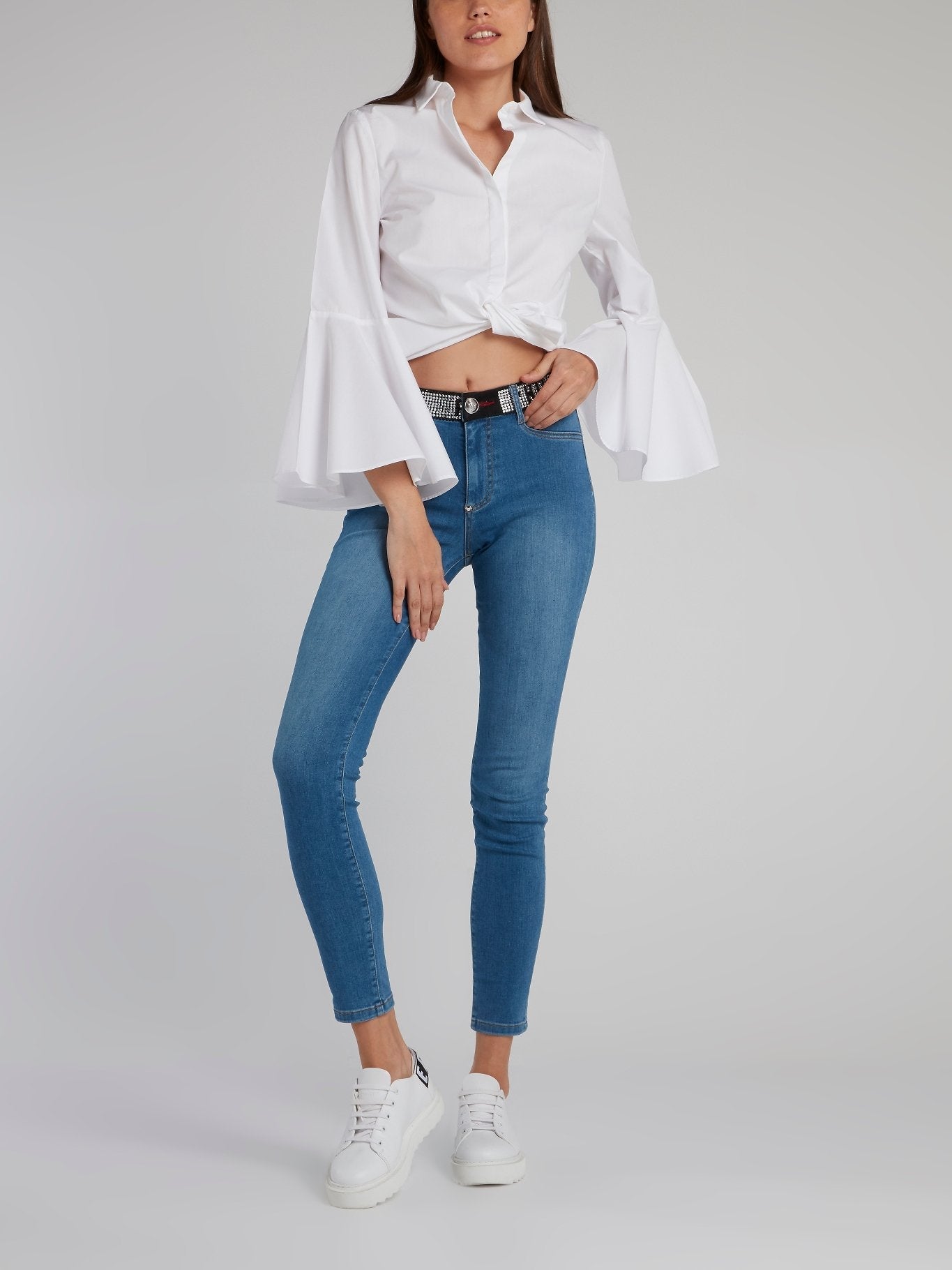 Crystal Plein Blue Capri Jeans