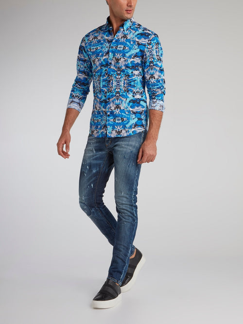 Blue Jacquard Print Shirt