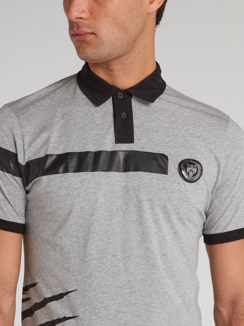 Grey Scratch Print Polo Shirt