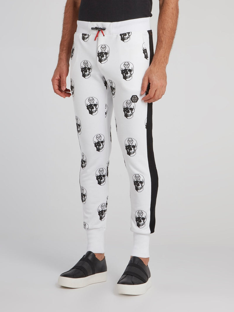 White Skull-Monogram Track Pants