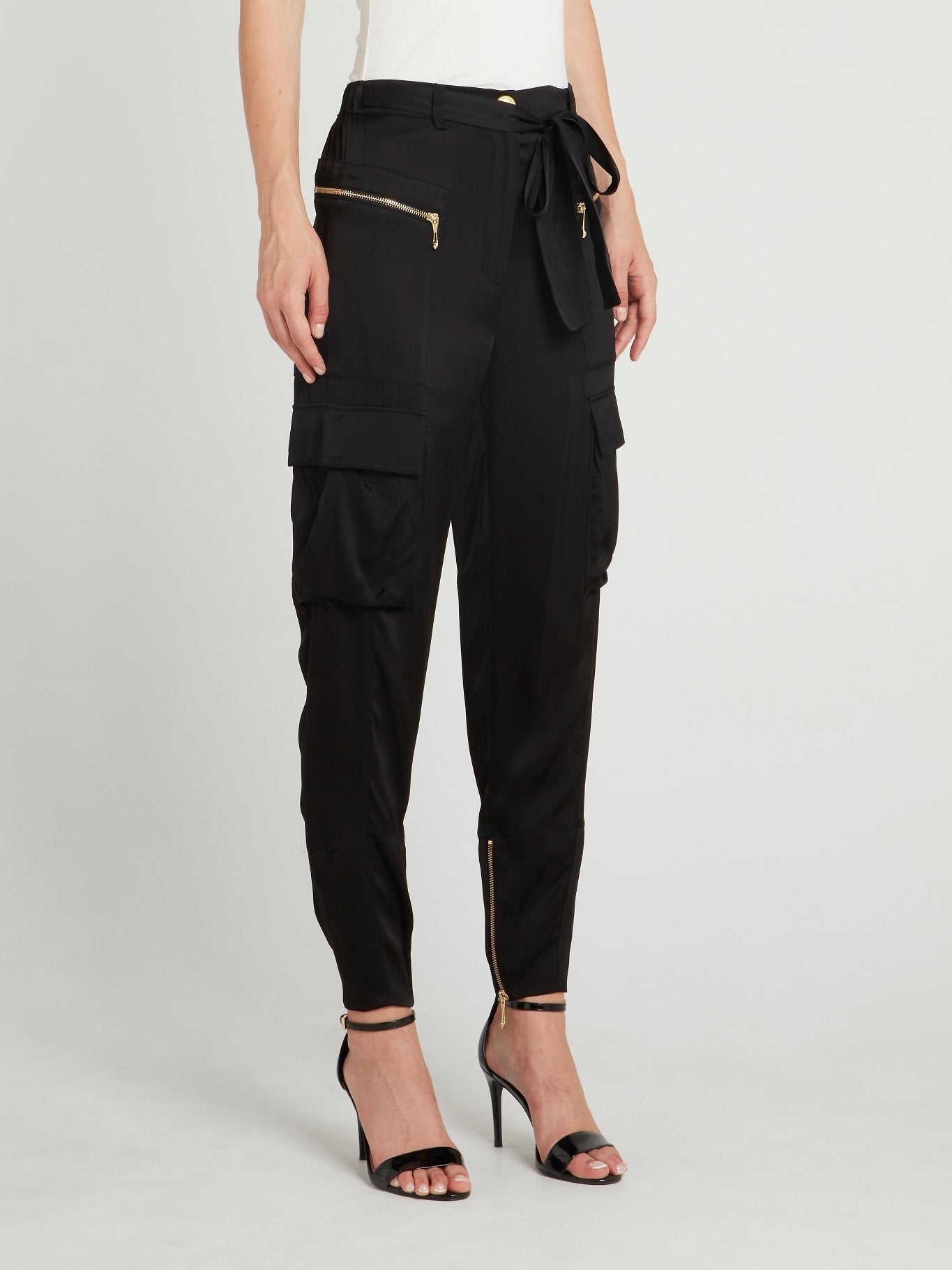 Black Tie Front Cargo Pants