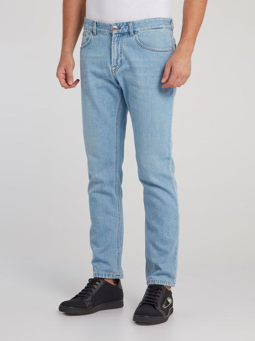 Blue Appliquéd Denim Jeans