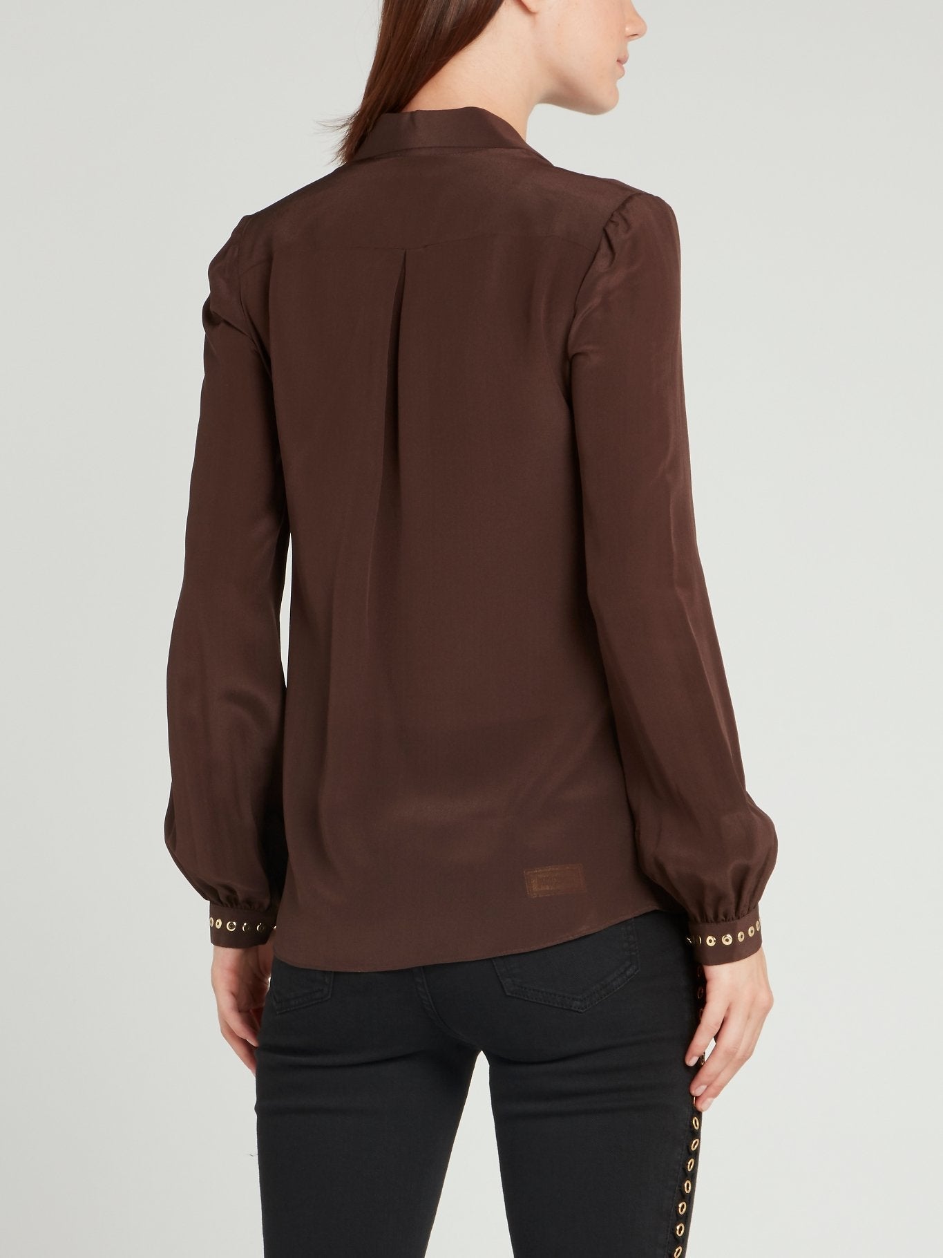 Brown Bishop Sleeve Silk Top