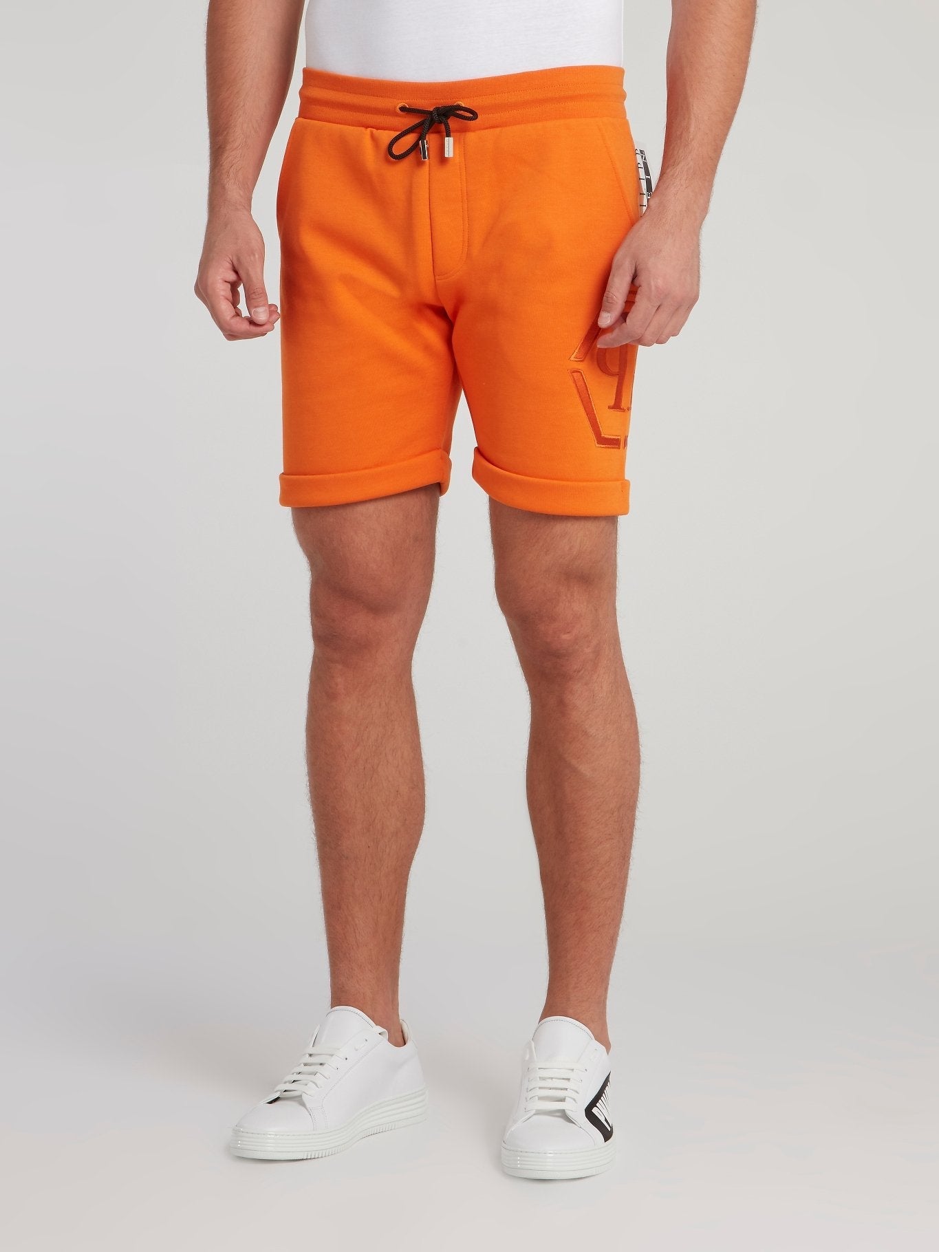 Orange Folded Hem Jogging Shorts