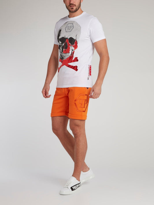 Orange Folded Hem Jogging Shorts