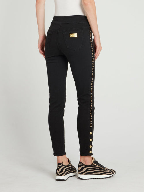 Black Ring Embellished Skinny Jeans