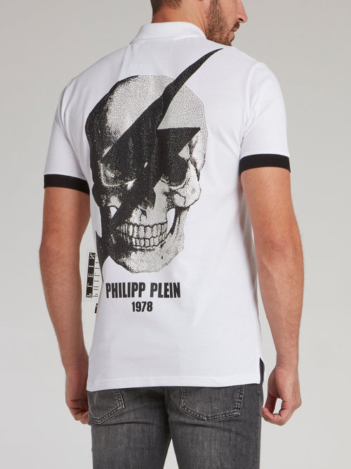 White Studded Thunder Skull Polo Shirt