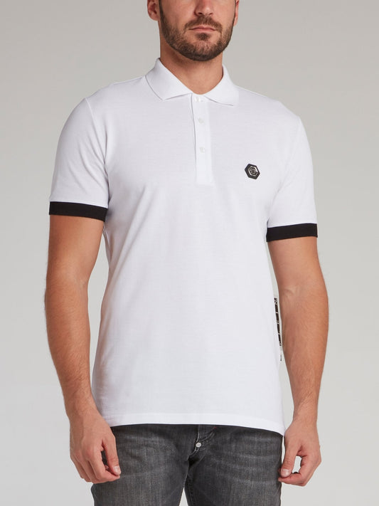 White Studded Thunder Skull Polo Shirt