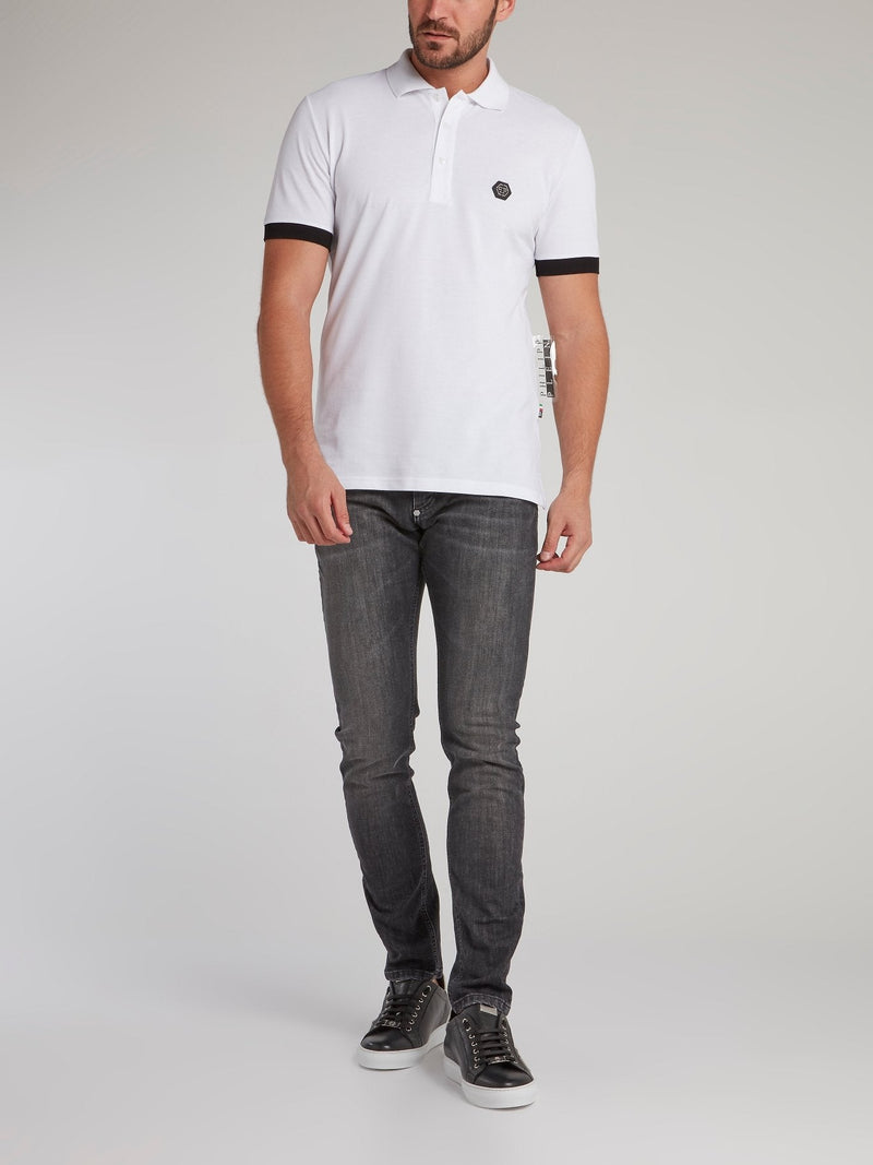 White Studded Thunder Skull Polo Shirt