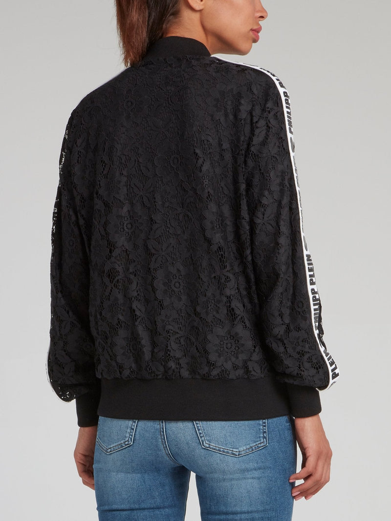 Black Logo Tape Lace Bomber Jacket