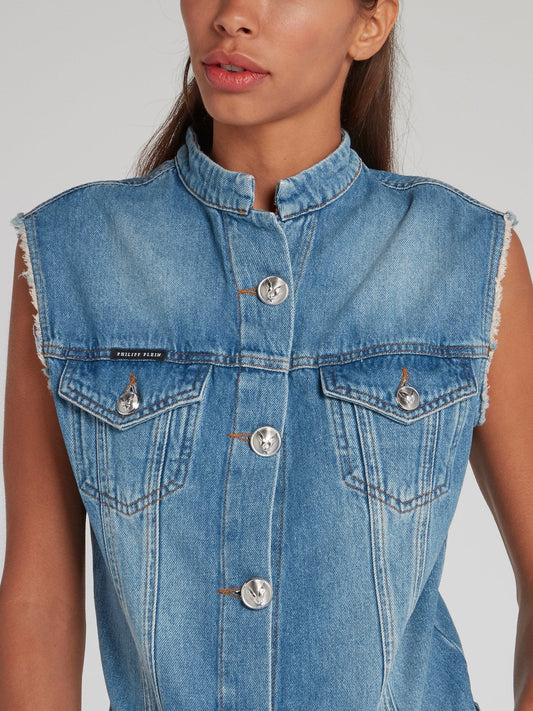 Crystal Plein Blue Denim Playsuit